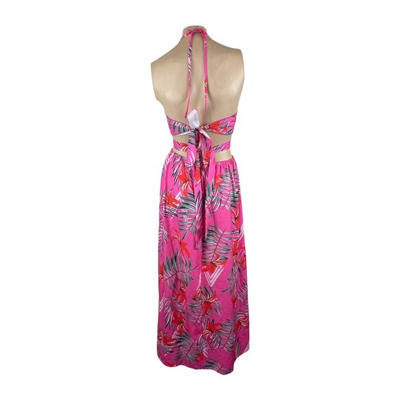 Shein Pink Floral Bikini Halter Maxi Cutout Dress 8/10 - Picture 7 of 8